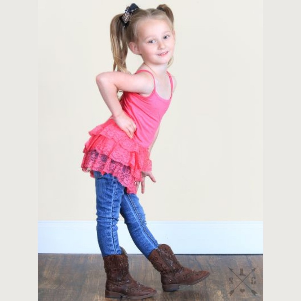 Girls Pink Lace Ruffle Cami Tank Top
